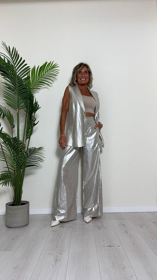 GIORGIA & JHONS - 60354SS24 - GILET VISCOSA(60%)/LINO(40%) LAMINATO