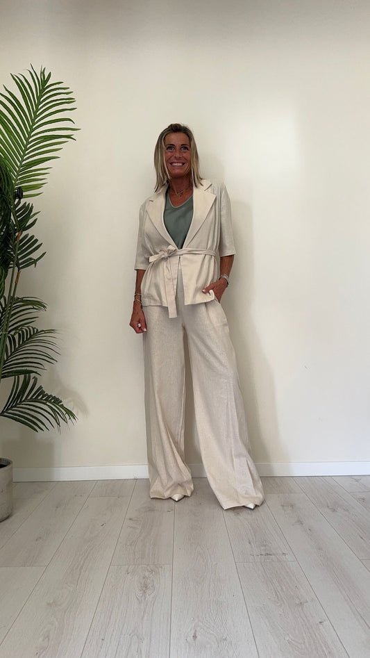 GIORGIA & JHONS - 60381SS24 - GIACCA VESTAGLIA LINO(55%)/VISCOSA(45%) MANICA CORTA CON CINTA