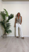 CELLOFUN - 2423P - PANTALONE CINIGLIA A PALAZZO, VITA ELASTICATA CON COULISSE
