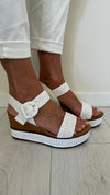 DIVINE FOLLIE - 732P35 - SANDALO PELLE CON ZEPPA CON FASCETTA, CINTURINO E INERTO PLATFORM RAFFIA