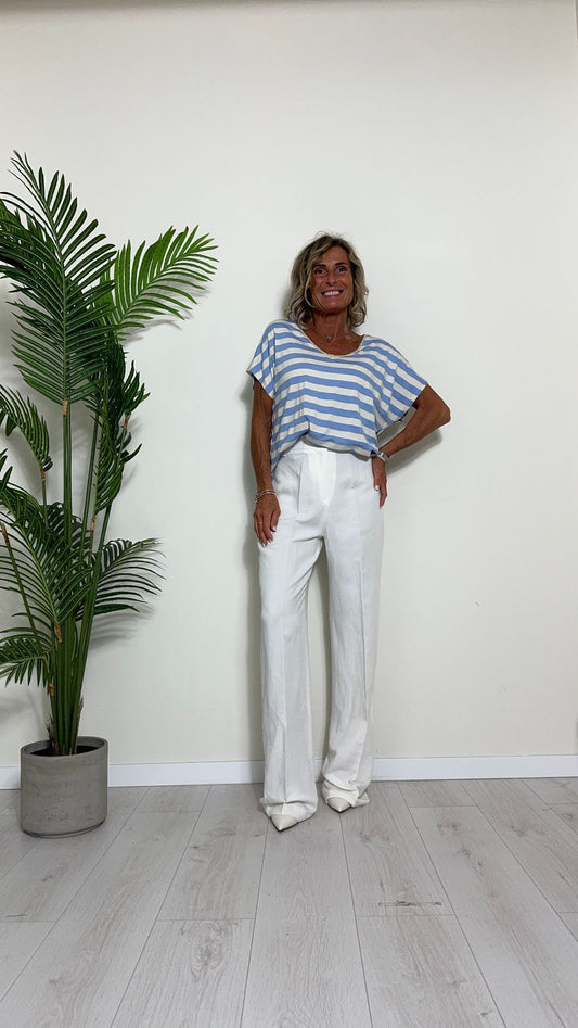 TWEED - 2401P16 - T-SHIRT VISCOSA(37%)/COTONE(38%) RIGHE, FIT OVER, SCOLLO A V PROFILO DORATO