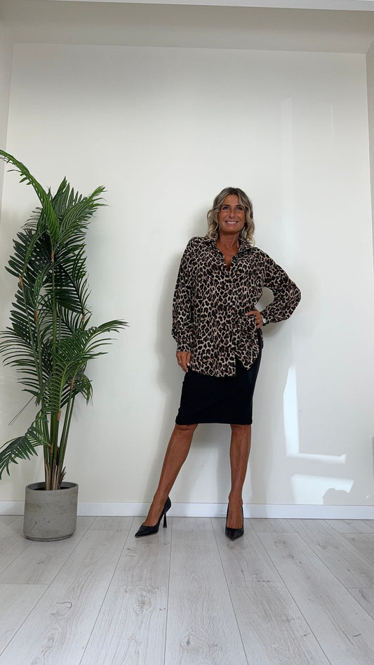 DAFNE - 7009P23 - CAMICIA 100%COTONE FLUIDO, FANTASIA ANIMALIER, OVER FIT