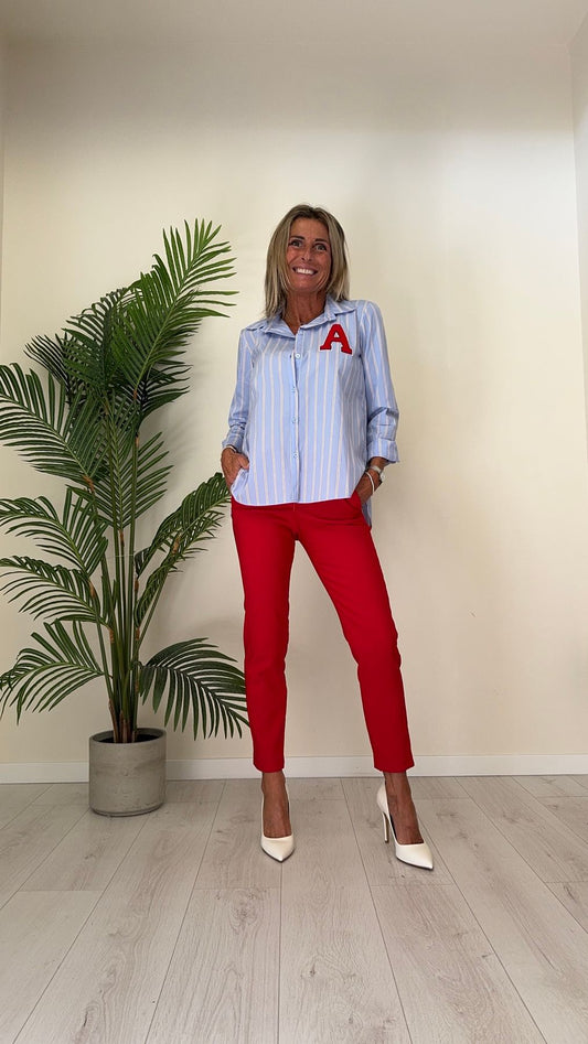 SUSYMIX - 24547 - CAMICIA COTONE GESSATA STAMPA IN RILIEVO APPLICATA E STAMPA RETRO