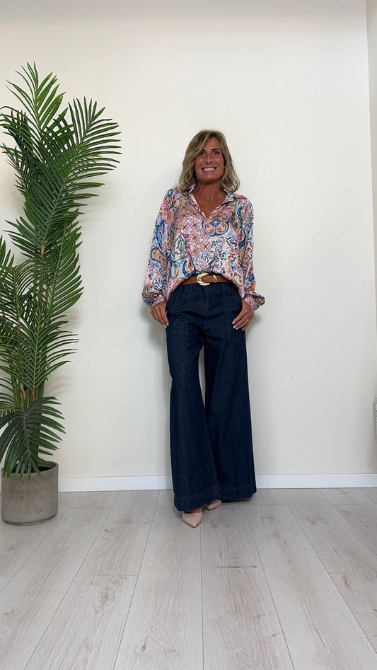 DAFNE - 556711P33 - PANTALONE PALAZZO SIMIL DENIM ELASTICO LATERALE E DIETRO