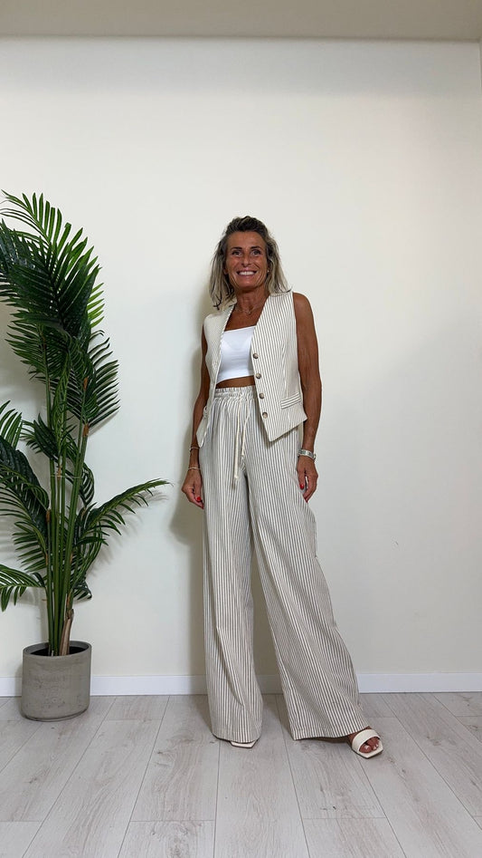 GIORGIA & JHONS - 60257SS24 - PANTALONE COTONE RIGHINE, FIT AMPIO CON COULISSE