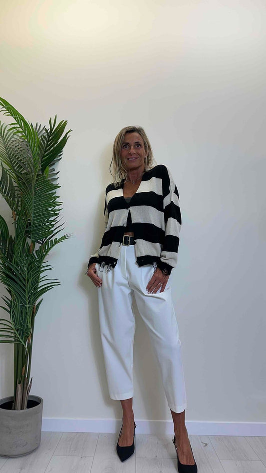 VICOLO - 77016B - CARDIGAN RIGA BICOLOR ROTTURE E TASCHINE