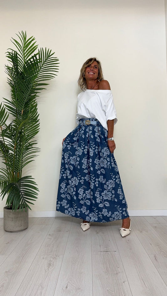 DAFNE - A6383-N11P26.5 - GONNA LUNGA COTONE FANTASIA, ELASTICO RETRO