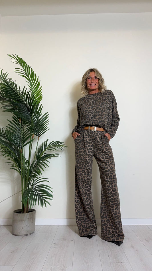 DAFNE - 6721P28 - PANTALONE ANIMALIER IN COTONE A PALAZZO CON VITA ELASTICATA