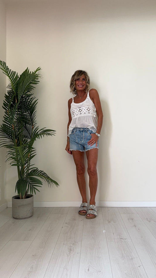 DAFNE - OY953P28 - SHORT DENIM CON APPLICAZIONI STRASS (CUCITI) E ORLO SFRANGIATO