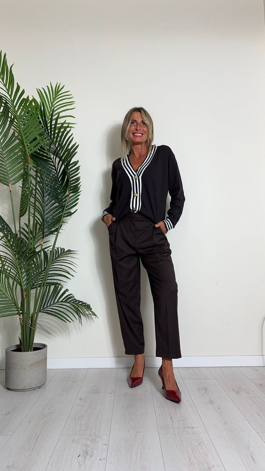 VICOLO - 22173S - CARDIGAN CON PROFILI RIGHE E BOTTONI MILITARY IN VISCOSA