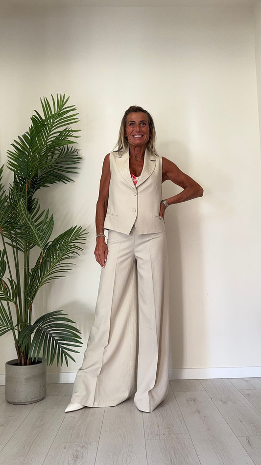 GIORGIA & JHONS - 60340SS24 - GILET VISCOSA/LINO CON BORCHIETTE SU REVERS COLLO E BOTTONI RICOPERTI