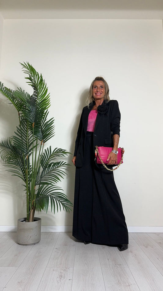 GIORGIA & JHONS - 60238FW24 - PANTALONE STRASS IN POLIVISCOSA, GAMBA AMPIA E SVASATA