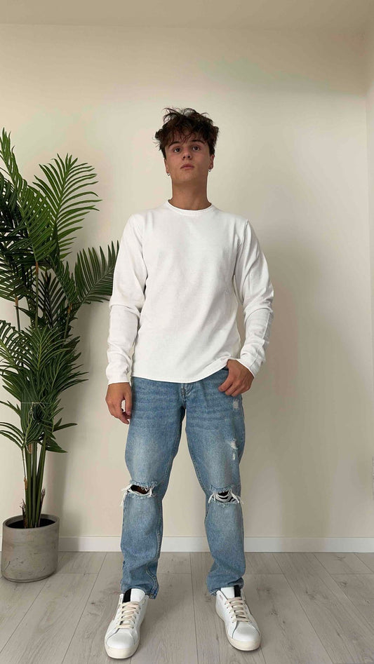 ALCOTT - MA0069UOAY14 - PULL COTONE PARICOLLO DIRITTO CON PROFILI BACCHETTATI