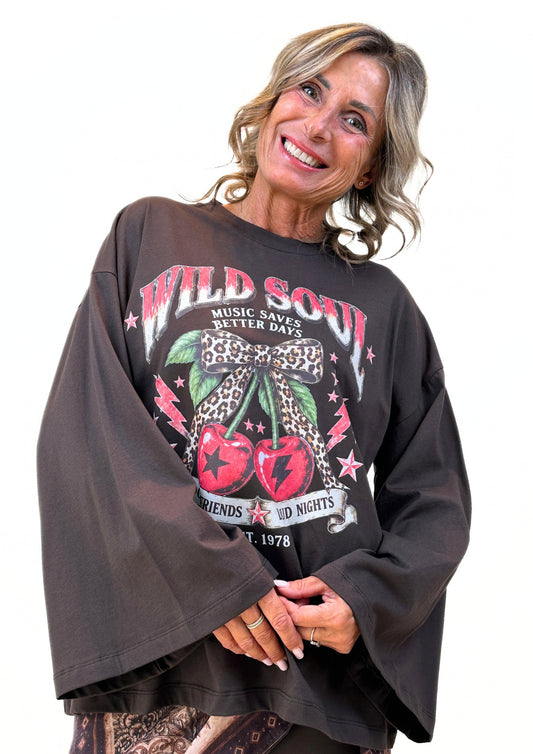 Long sleeve stampa ciliege retrò