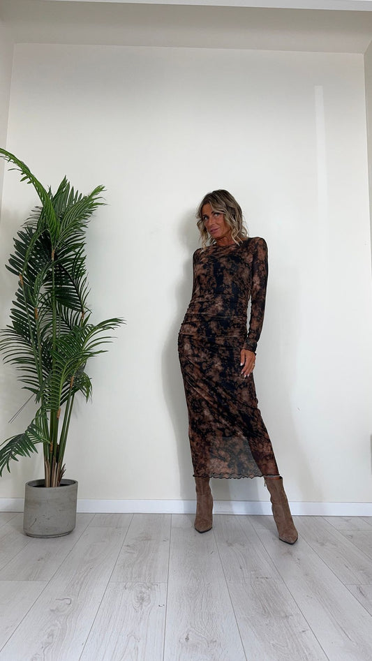 DAFNE - CH07920P29 - ABITO TULLE ELASTICIZZATO, FANTASIA MARMORIZZATA CON SOTTOVESTE