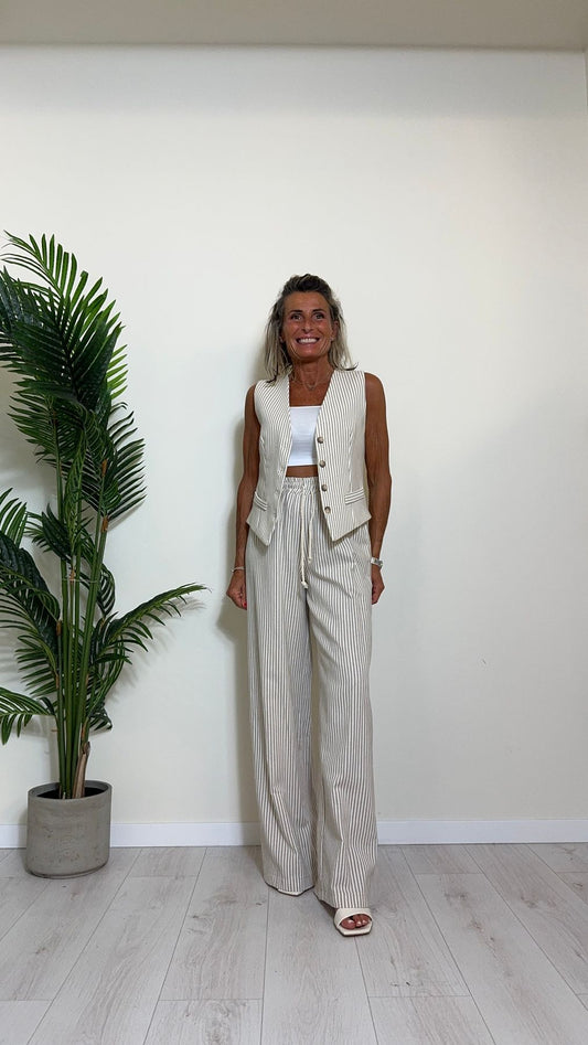 GIORGIA & JHONS - 60257SS24 - PANTALONE COTONE RIGHINE, FIT AMPIO CON COULISSE