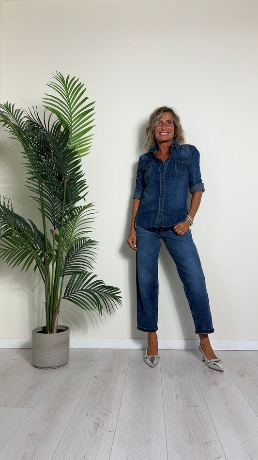 VENTISEI - 220102 - CAMICIA DENIM ELASTICIZZATA CON TASCHINE E BOTTONCINI  A PRESSIONE