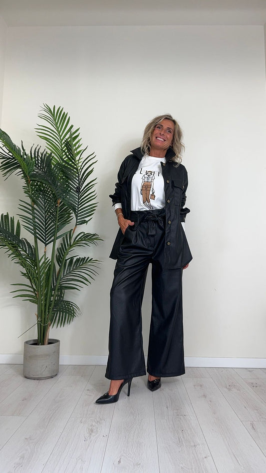 CELLOFUN - 2419P2 - PANTALONE SIMIL PELLE A PALAZZO CON FUSCIACCA