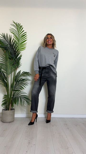 SUSYMIX - 10683 - FELPA IN COTONE GARZATO CON SCRITTA RICAMO E STELLA PAILLETTES