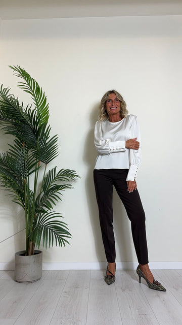 GIORGIA & JHONS - 60058FW24 - BLUSA RASO FLUIDA,  POLSI ALTI CON BOTTONCINI DORATI