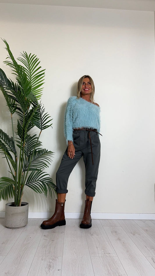 D'ELLE - I243111 - PANTALONE CARAMELLA CON CINTURA E VITA ELASTICATA, COTONE MANOPESCA