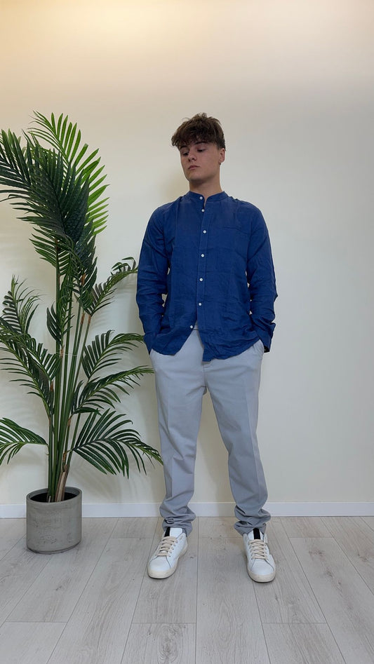 ALCOTT - CF2353UOY13 - CAMICIA 100%LINO COLLO COREANA CON TASCHINO