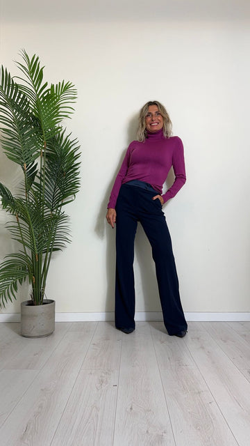 IMPERIAL - P5E7IAW - PANTALONE CREPE GAMBA DRITTA VITA RASO CON BOTTONCINI