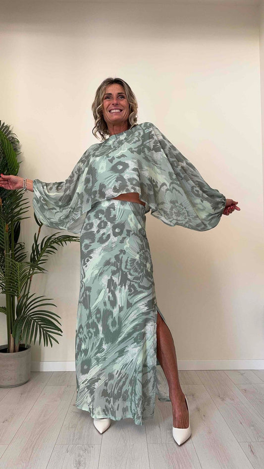 VENTISEI - 16915P18 - BLUSA AMPIA, CREPE FANTASIA SFUMATA, MANICHE PIPISTRELLO