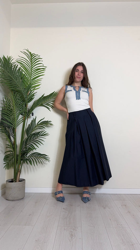 DAFNE - V8300P16 - CANOTTA/TOP INSERTO DENIM CON FINTI TASCHINI