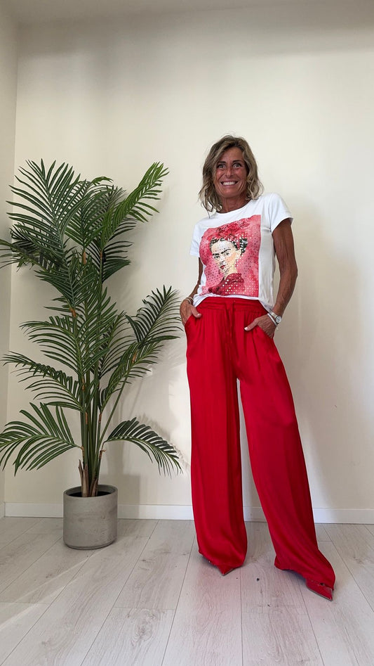 DAFNE - HM3513P28 - PANTALONE VISCOSA A PALAZZO VITA ELASTICATA CON COULISSE