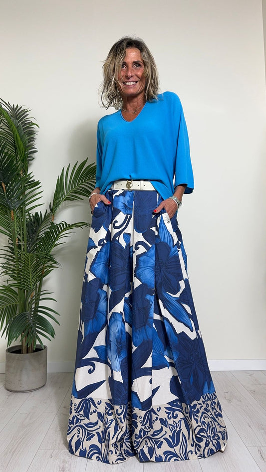 PLEASE - G0ILLCPK000 - GONNA LUNGA, FIT AMPIO IN POPELINE COTONE FANTASIA CON TASCHE