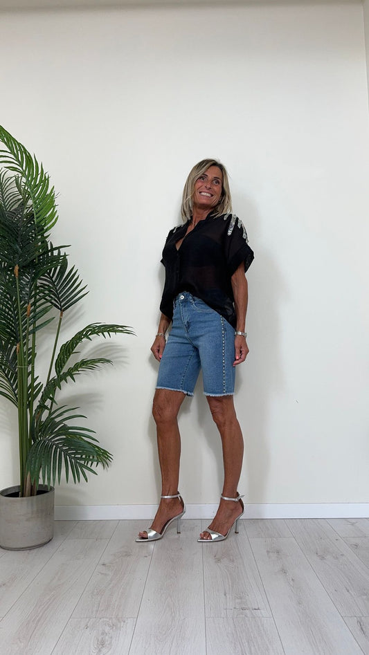 GIORGIA & JHONS - 60445SS24 - BERMUDA DENIM COMFORT STRETCH CON BORCHIETTE LATERALI