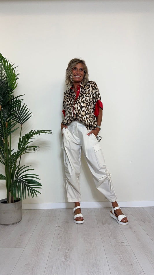 IMPERIAL - CLX1HPM - CAMICIA OVER PURA VISCOSA STAMPA ANIMALIER, MANICA RISVOLTATA E DETTAGLI A CONTRASTO