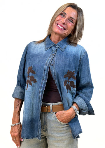 Sainte - Camicia in Denim con Ricamo
