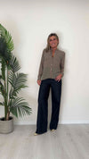 CELLOFUN - 2338C - CAMICIA GEOGETTE, COLLO COREANA, BOTTONI MOTIVO RILIEVO DORATI