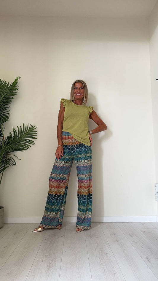 DAFNE - 1795P29 - PANTALONE FANTASIA GEOMETRICA LUREX CON VITA ELASTICATA