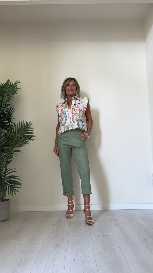 IMPERIAL - CMA9HRG - CAMICIA COTONE, FANTASIA, SMANICATA CON TASCHINE E BUGIA RETRO