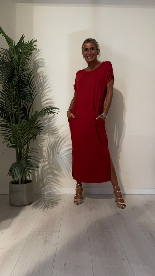 DAFNE - 18290P26 - ABITO LUNGO IN JERSEY DI VISCOSA, TASCHE A FILO CON SPACCHI LATERALI