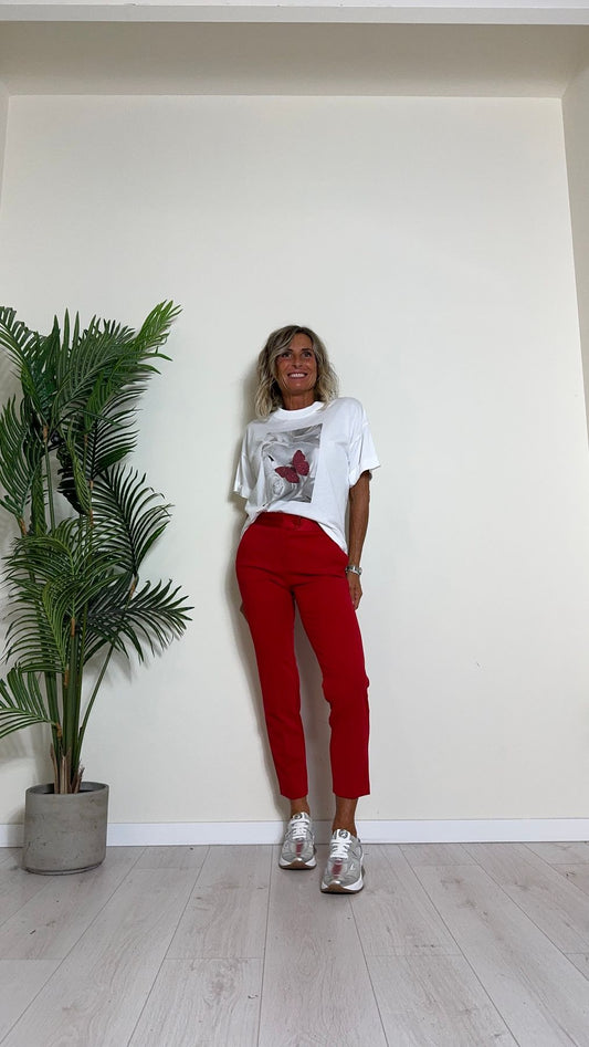 IMPERIAL - TV64IGTSFS - T-SHIRT COTONE CON STAMPA E BRILLANTINI FARFALLA, FIT AMPIO