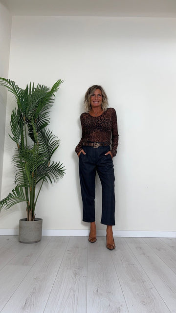 VICOLO - US0128 - TOP TULLE ELASTICIZZATO, ANIMALIER CON FODERA A FASCIA SUL SENO