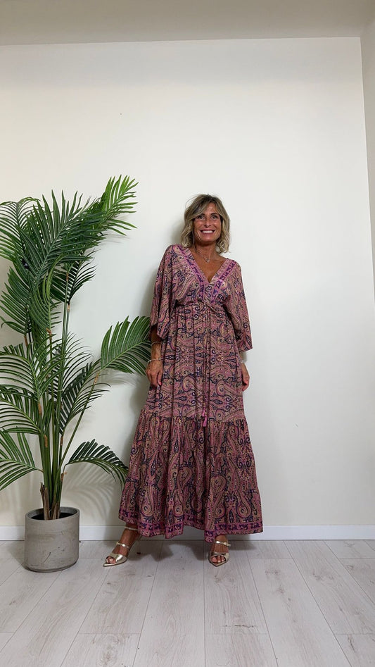 DAFNE - FK132P29 - ABITO FORMENTERA LUNGO 50%SETA %0%VISCOSA MANICA KIMONO ELASTICO BASSO