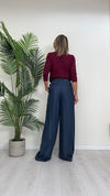 TENSIONE IN - AI24-4159 - PANTALONE DAVID, A PALAZZO CON PIEGA E CINTURA IN LYOCEL