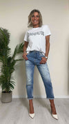 TENSIONE IN - 1240172 - T-SHIRT COTONE INSERTO DENIM "AMOUR"