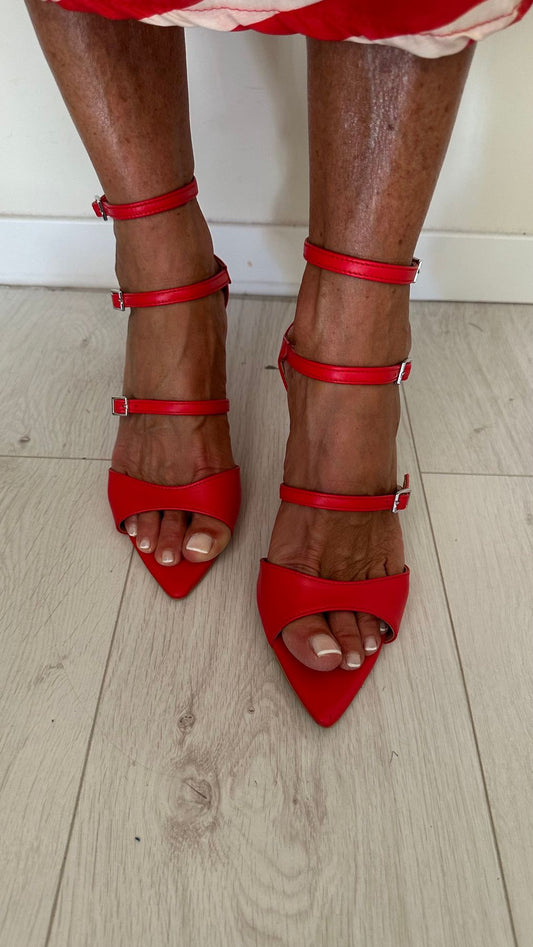 OVYE' - AT975LAM - SANDALO LAMINATO IN PELLE CON 3 CINTURINI, TACCO 7,5 CM