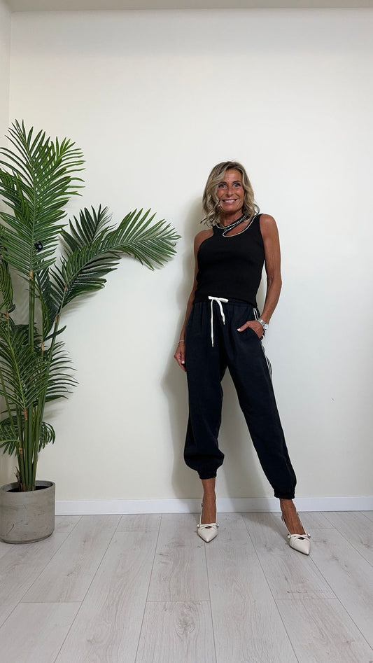 VICOLO - RB0489 - CANOTTA/TOP COTONE COSTINE OBLO' STRASS