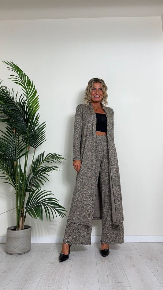 GIORGIA & JHONS - 60161FW24 - PANTALONE A PALAZZO IN POLIVISCOSA, MICRO FANTASIA CON ELASTICO VITA A SCOMPARSA