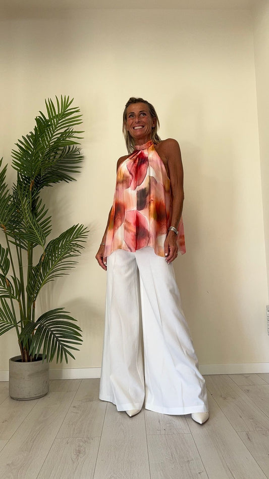 GIORGIA & JHONS - 60297SS24 - TOP SETA/VISCOSA FANTASIA, CHIUSURA FIOCCO NUCA, AMPIO, FODERATO IN JERSEY DI VISCOSA