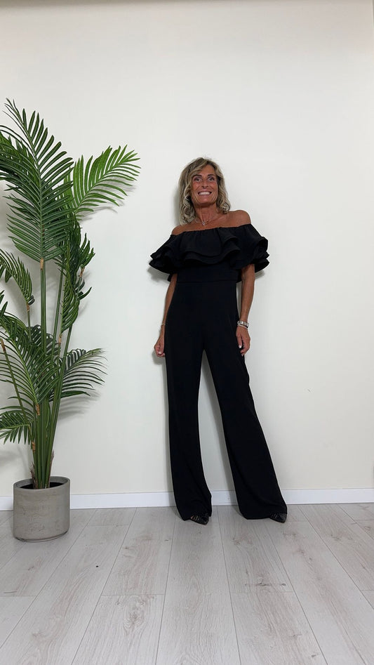 GIORGIA & JHONS - 60277SS24 - JUMPSUIT (TUTA) CADY STRAPLES CON VOLANT E ZIP ORO RETRO