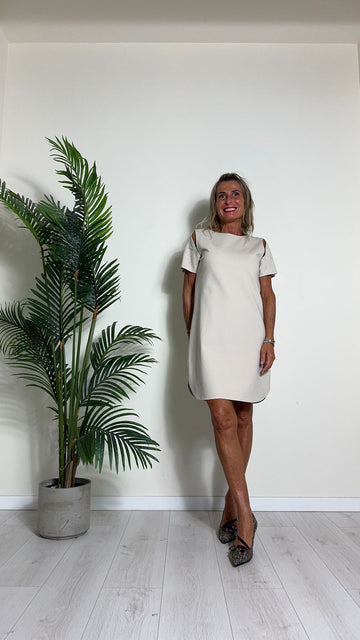 GIORGIA & JHONS - 60179FW24 - ABITO PUNTO MILANO VISCOSA, MANICA CORTA CUT OUT CON STRASS