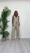 DAFNE - 205.201P45 - COMPLETO GILET+PANTALONE PALAZZO CON CINTURA 55%LINO 45%VISCOSA